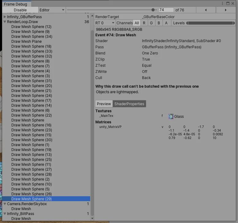 纯 SRP Batcher Profiler