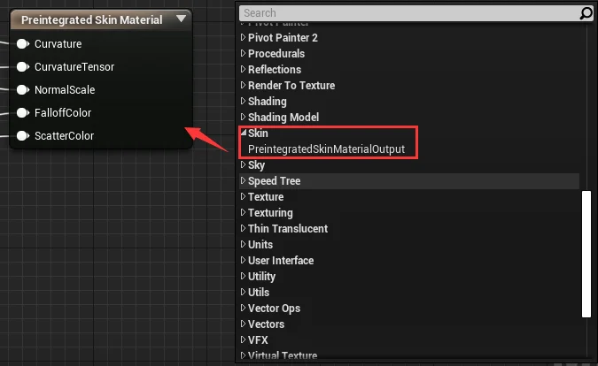 UE Material 中的 PreintegratedSkinMaterialOutput 节点