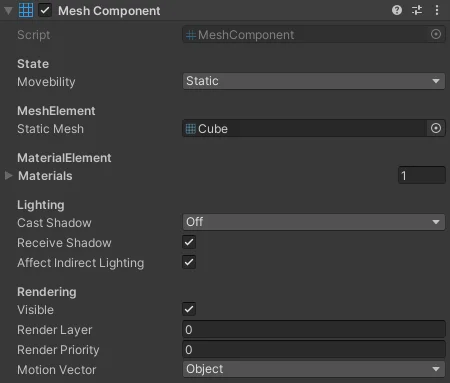 MeshComponent Inspector 面板